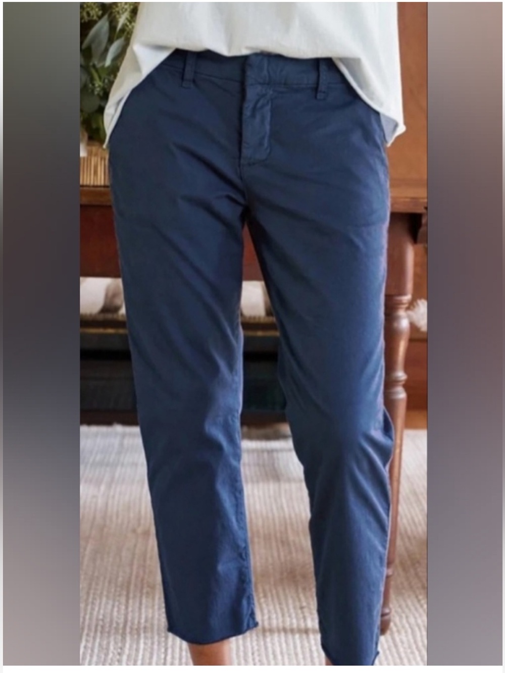 Frank & Eileen Navy Blue Wicklow Raw Hem Cropped Pants